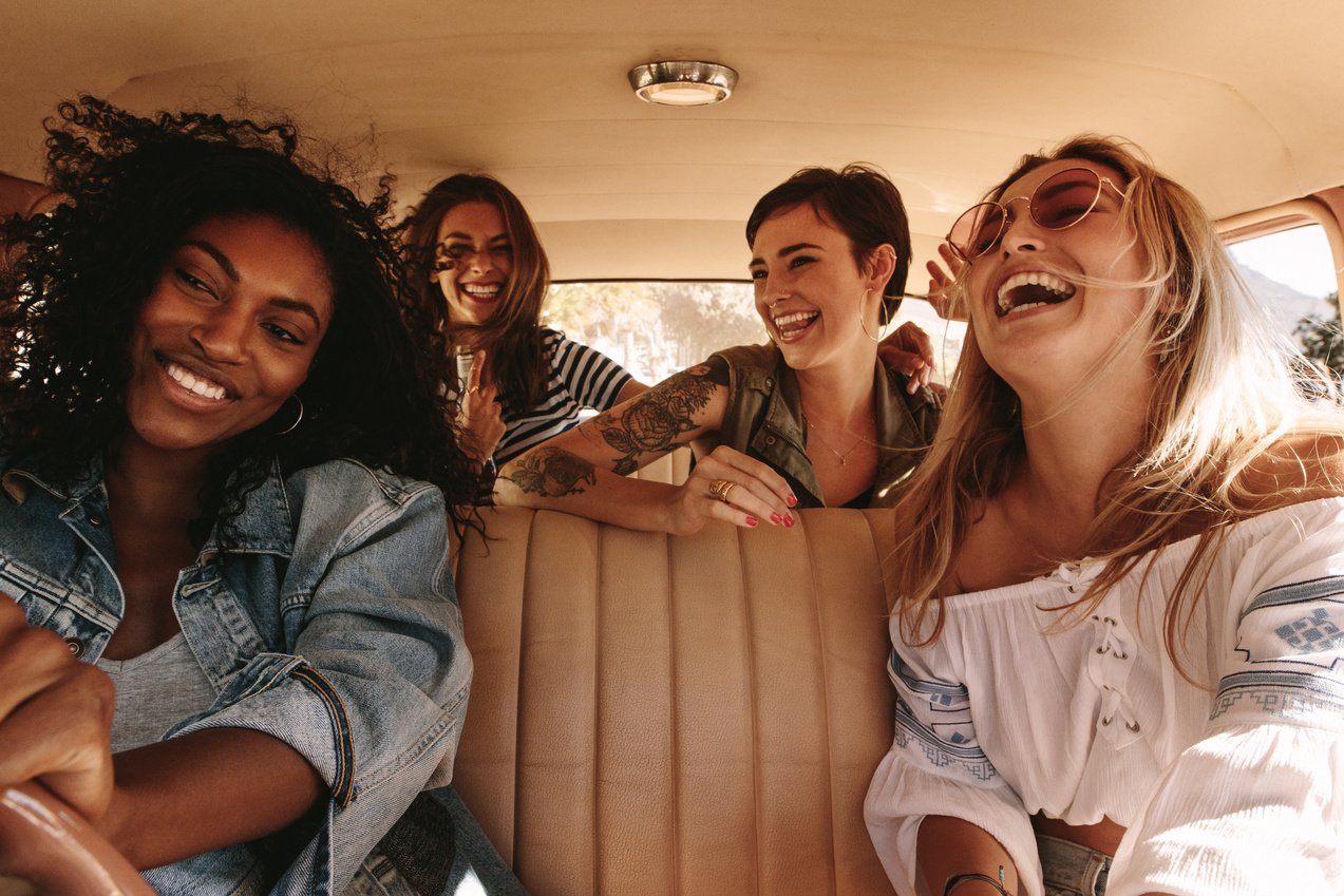 Group of Women on Road Trip.